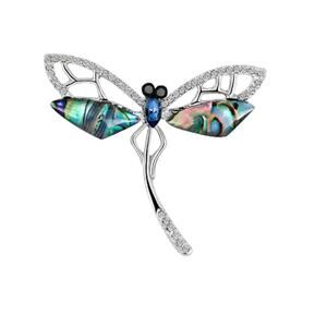 Silver Dragonfly Brooche Fashion Shell Rhinestone Pin Dress Accessories